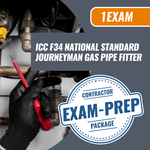 1 Exam Prep ICC f34 National Standard Journeyman Gas Pipe Fitter. Contractor exam preparation package