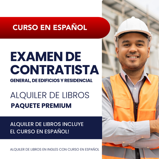 Examen de Contratista General, de Edificios y Residencial de Florida - Alquiler de libros (Paquete premium) (GC, BC, RC - Premium Book Rental)