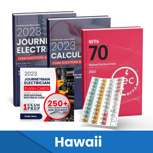 2023 Hawaii Journeyman Electrician + Electrician Calculations Study Guides + Flash Cards & National Electrical Code +Tabs Super Combo (Based on the 2023 NEC)