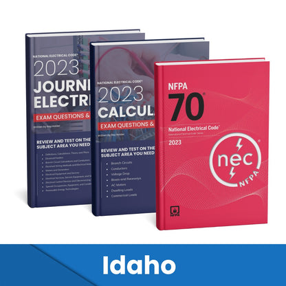 2023 Idaho Journeyman Electrician + Electrician Calculations Study Guides & National Electrical Code Combo (Based on the 2023 NEC)