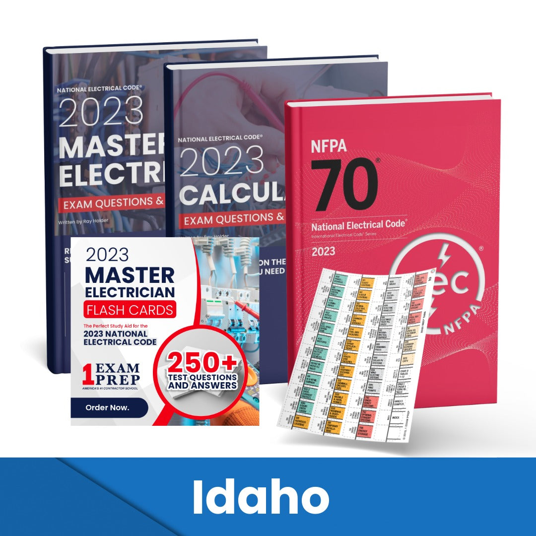 2023 Idaho Master Electrician + Electrician Calculations Study Guides + Flash Cards & National Electrical Code +Tabs Super Combo (Based on the 2023 NEC)