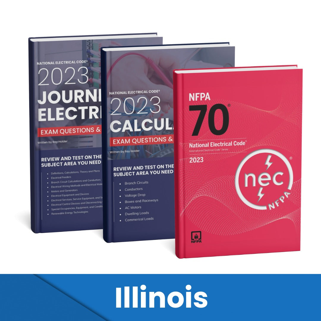 2023 Illinois Journeyman Electrician + Electrician Calculations Study Guides & National Electrical Code Combo (Based on the 2023 NEC)