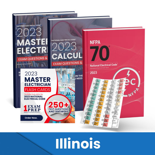 2023 Illinois Master Electrician + Electrician Calculations Study Guides + Flash Cards & National Electrical Code +Tabs Super Combo (Based on the 2023 NEC)