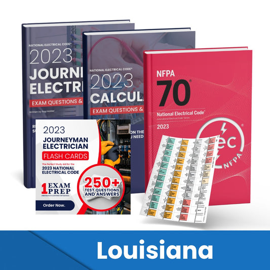2023 Louisiana Journeyman Electrician + Electrician Calculations Study Guides + Flash Cards & National Electrical Code +Tabs Super Combo (Based on the 2023 NEC)