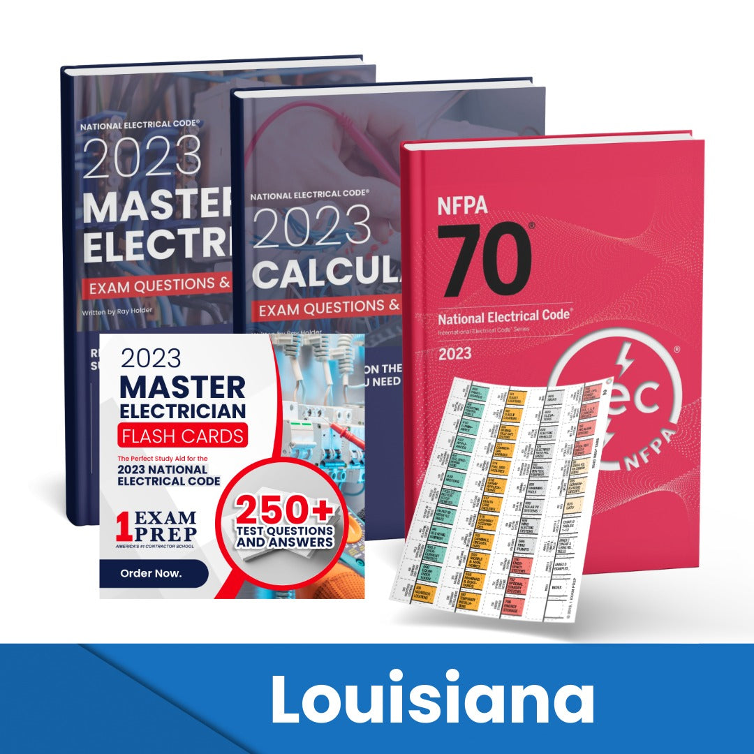 2023 Louisiana Master Electrician + Electrician Calculations Study Guides + Flash Cards & National Electrical Code +Tabs Super Combo (Based on the 2023 NEC)