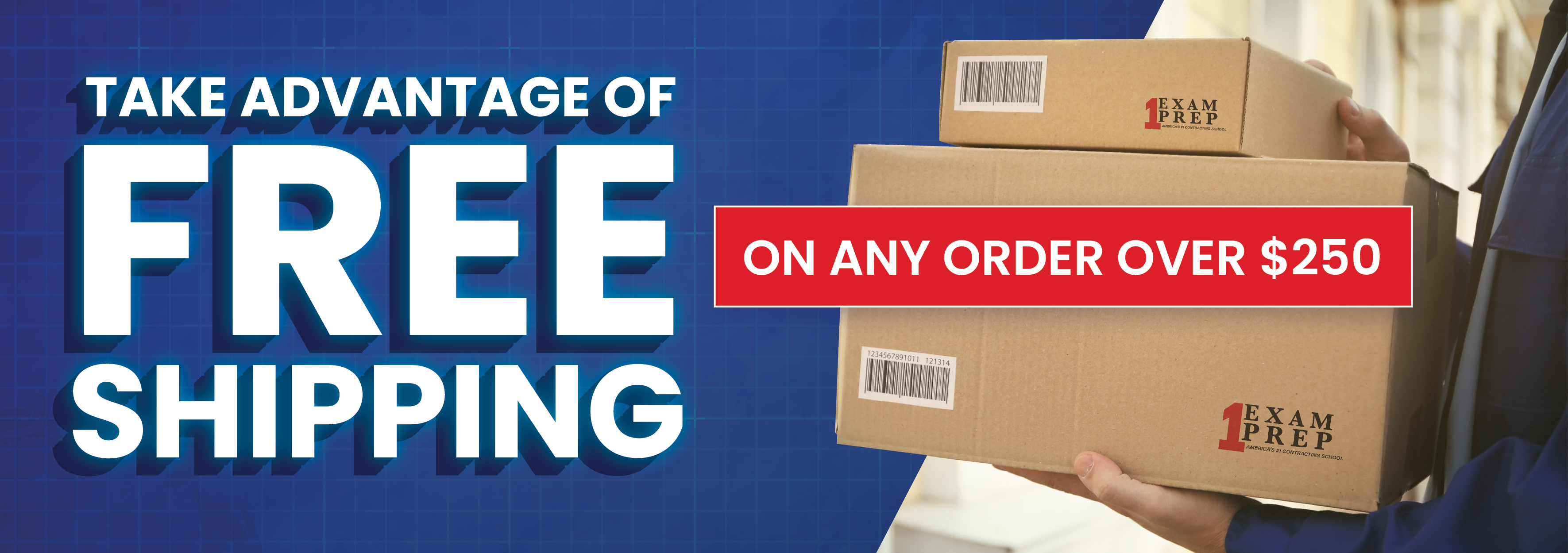 Free Shipping on contractor exam books banner