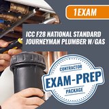 1 Exam Prep ICC F28 National Journeyman Plumber with Gas. Contractor exam preparation package