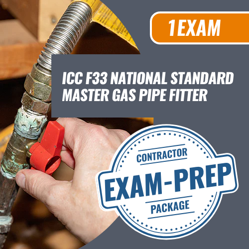 1 Exam Prep ICC f33 National Standard Master Gas Pipe Fitter. Contractor exam preparation package