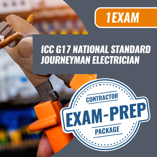 1 Exam Prep ICC G17 National Standard Journeyman Electrician. Contractor exam preparation packager. Get everything you need to pass your electrician exam with the exam pros at 1 Exam Prep. The number contractor exam preparation company in the nation