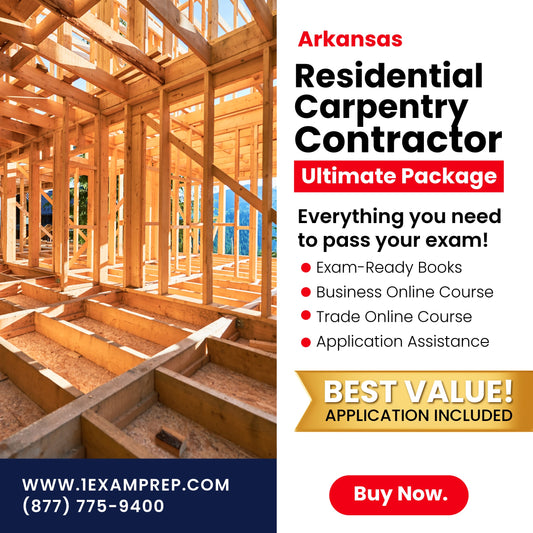 Arkansas Residential Carpentry, Framing, Millwork, Cabinets Contractor Ultimate Exam Prep Rental Package