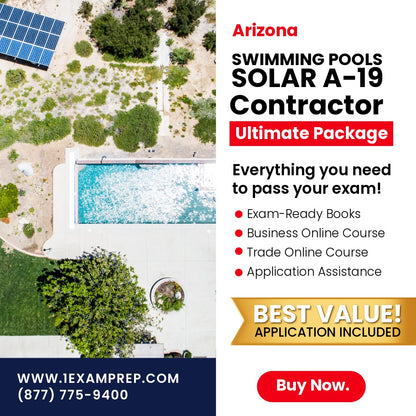 Arizona Swimming Pools, Including Solar Commercial Contractor (A-19) Ultimate Exam Prep Rental Package