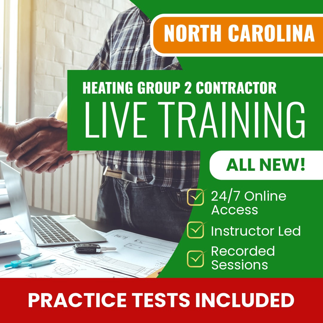 North Carolina Heating Group 2 Contractor Exam Prep - Live Virtual + Self Study Training