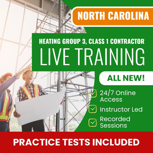 North Carolina Heating Group 3, Class I Contractor Exam Prep - Live Virtual + Self Study Training