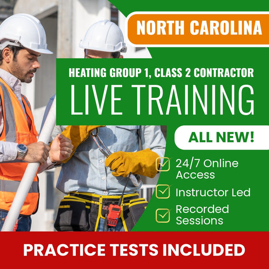 North Carolina Heating Group 1, Class II Contractor Exam Prep - Live Virtual + Self Study Training