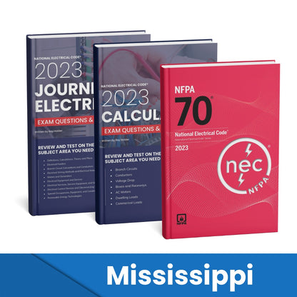 2023 Mississippi Journeyman Electrician + Electrician Calculations Study Guides & National Electrical Code Combo (Based on the 2023 NEC)