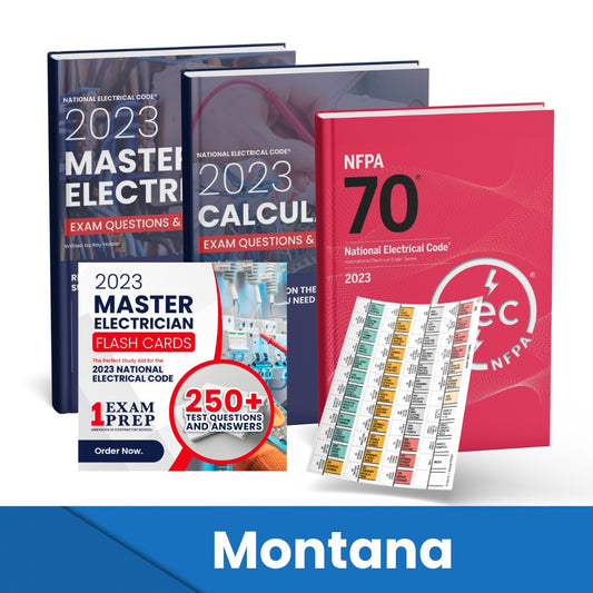2023 Montana Master Electrician + Electrician Calculations Study Guides + Flash Cards & National Electrical Code +Tabs Super Combo (Based on the 2023 NEC)