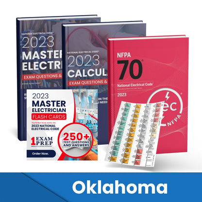 2023 Oklahoma Master Electrician + Electrician Calculations Study Guides + Flash Cards & National Electrical Code +Tabs Super Combo (Based on the 2023 NEC)