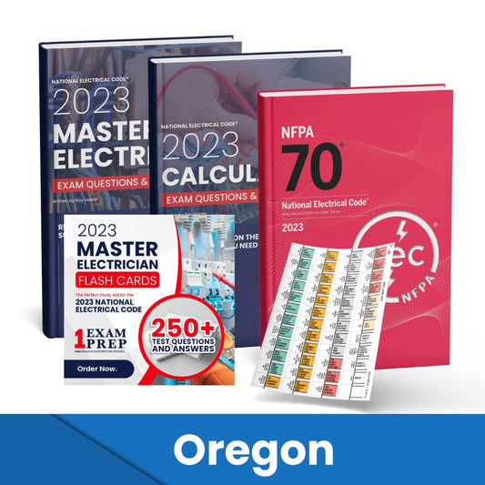 2023 Oregon Master Electrician + Electrician Calculations Study Guides + Flash Cards & National Electrical Code +Tabs Super Combo (Based on the 2023 NEC)