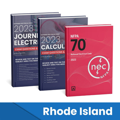 2023 Rhode Island Journeyman Electrician + Electrician Calculations Study Guides & National Electrical Code Combo (Based on the 2023 NEC)