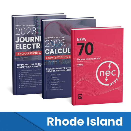 2023 Rhode Island Journeyman Electrician + Electrician Calculations Study Guides & National Electrical Code Combo (Based on the 2023 NEC)