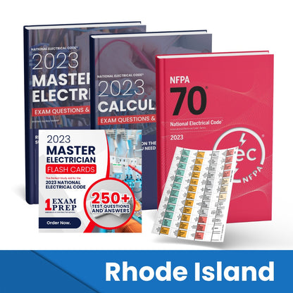 2023 Rhode Island Master Electrician + Electrician Calculations Study Guides + Flash Cards & National Electrical Code +Tabs Super Combo (Based on the 2023 NEC)