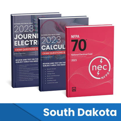 2023 South Dakota Journeyman Electrician + Electrician Calculations Study Guides & National Electrical Code Combo (Based on the 2023 NEC)