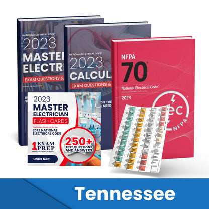 2023 Tennessee Master Electrician + Electrician Calculations Study Guides + Flash Cards & National Electrical Code +Tabs Super Combo (Based on the 2023 NEC)
