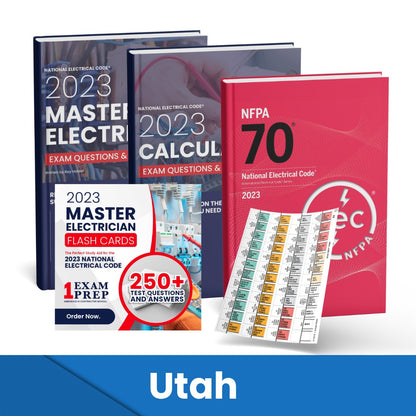 2023 Utah Master Electrician + Electrician Calculations Study Guides + Flash Cards & National Electrical Code +Tabs Super Combo (Based on the 2023 NEC)