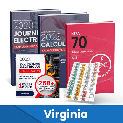 2023 Virginia Journeyman Electrician + Electrician Calculations Study Guides + Flash Cards & National Electrical Code +Tabs Super Combo (Based on the 2023 NEC)
