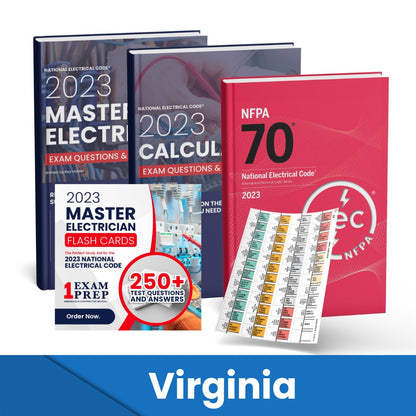 2023 Virginia Master Electrician + Electrician Calculations Study Guides + Flash Cards & National Electrical Code +Tabs Super Combo (Based on the 2023 NEC)