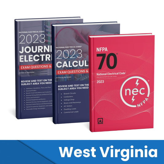 2023 West Virginia Journeyman Electrician + Electrician Calculations Study Guides & National Electrical Code Combo (Based on the 2023 NEC)