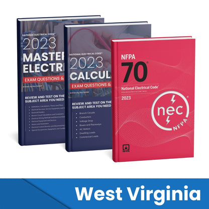 2023 West Virginia Master Electrician + Electrician Calculations Study Guides & National Electrical Code Combo (Based on the 2023 NEC)