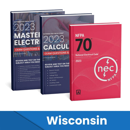 2023 Wisconsin Master Electrician + Electrician Calculations Study Guides & National Electrical Code Combo (Based on the 2023 NEC)