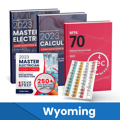 2023 Wyoming Master Electrician + Electrician Calculations Study Guides + Flash Cards & National Electrical Code +Tabs Super Combo (Based on the 2023 NEC)