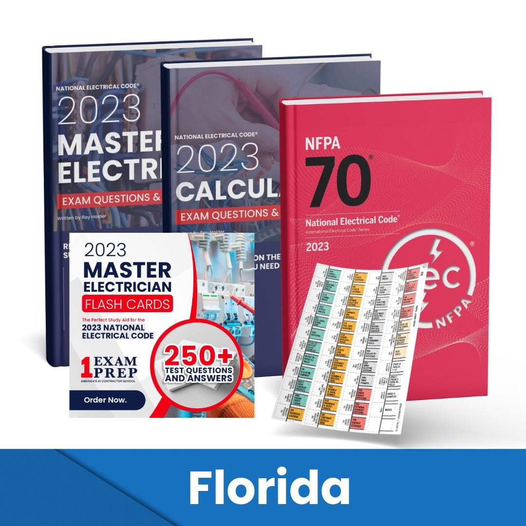 2023 Florida Master Electrician + Electrician Calculations Study Guides + Flash Cards & National Electrical Code +Tabs Super Combo (Based on the 2023 NEC)