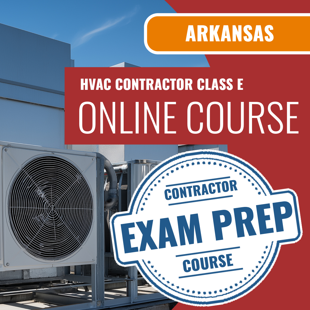 Arkansas Class E HVACR contractor online exam prep course materials
