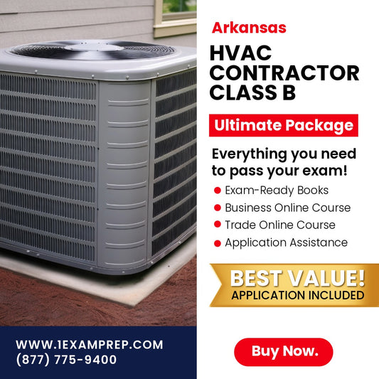 Arkansas Class B HVACR contractor ultimate exam prep rental package
