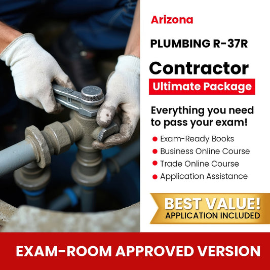 Arizona Plumbing, Residential Contractor (R-37R) Ultimate Books Exam Room Approved + Course + Application Package