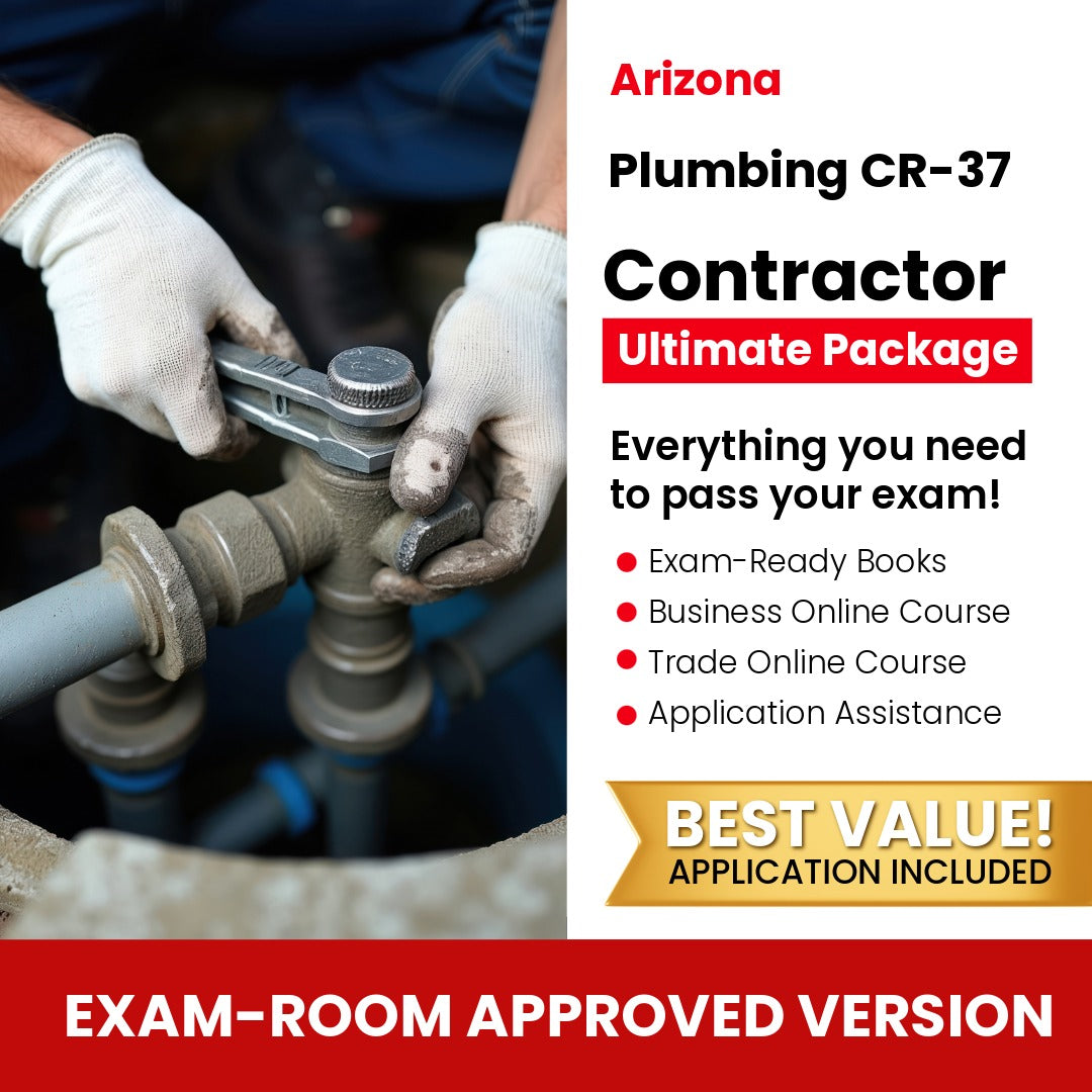 Arizona Plumbing Residential / Commercial Contractor (CR-37) Ultimate Books Exam Room Approved + Course + Application Package