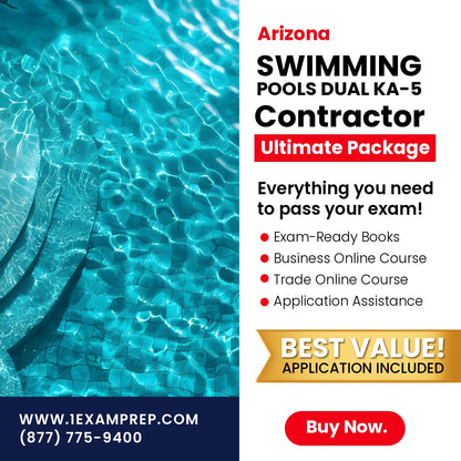 Arizona Arizona Swimming Pools Dual Residential / Commercial Contractor (KA-5) Ultimate Exam Prep Rental Package