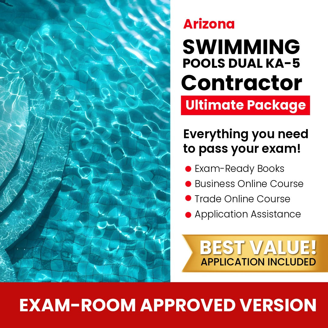 Arizona Swimming Pools Dual Residential / Commercial Contractor (KA-5) Ultimate Books Exam Room Approved + Course + Application Package