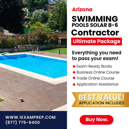 Arizona Swimming Pools, Including Solar Residential Contractor (B-6) Ultimate Exam Prep Rental Package