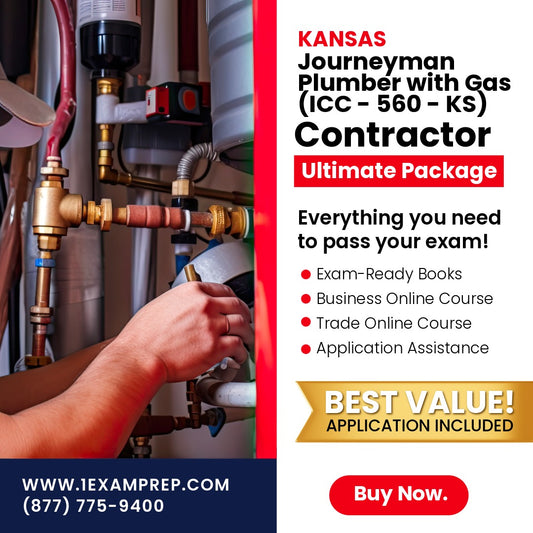 Kansas Journeyman Plumber with Gas (ICC - 560 - KS) Ultimate Exam Prep Rental