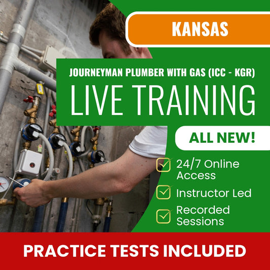 Kansas Journeyman Plumber with Gas (ICC - KGR) Exam Prep - Live Virtual + Self Study Training