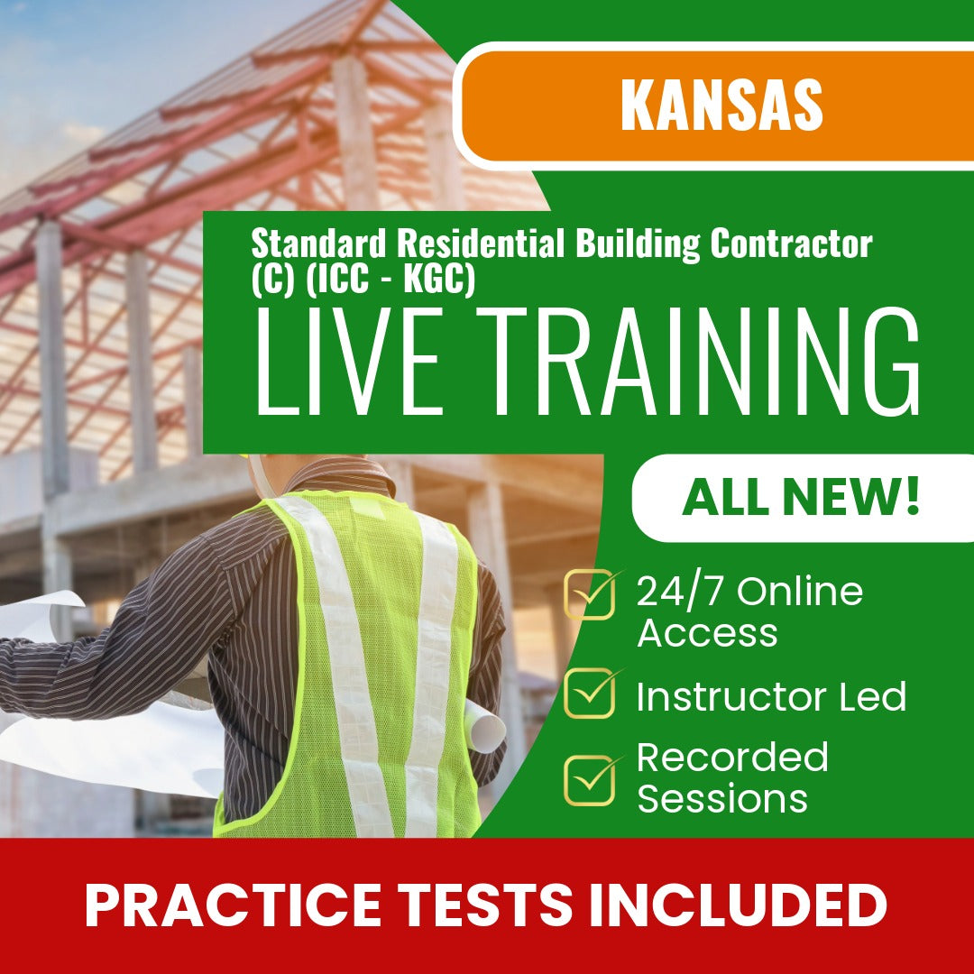 Kansas Standard Residential Building Contractor (C) (ICC - KGC) Exam Prep - Live Virtual + Self Study Training