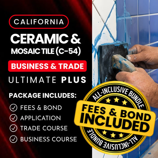 California Ceramic And Mosaic Tile (C-54) Contractor Licensing Exam Prep Business & Trade Courses + Application + State Fees + 1st-Year Bond Package
