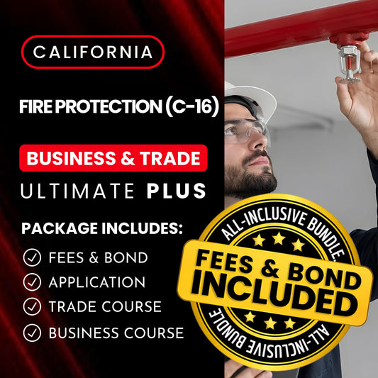 California Fire Protection (C-16) Contractor Licensing Exam Prep Business & Trade Courses + Application + State Fees + 1st-Year Bond Package