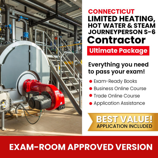 Connecticut Limited Heating, Hot Water and Steam Journeyperson (S-6) Ultimate Books Exam Room Approved + Course + Application Package