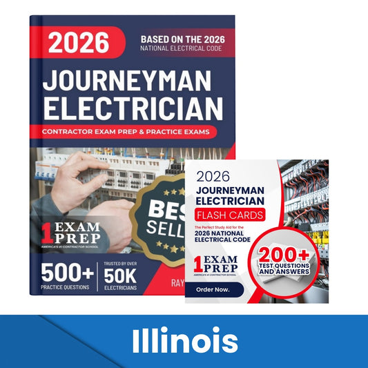 2026 Illinois Journeyman Electrician Exam Prep and Study Guide + Flash Card Combo: 12 Practice Exams +2 Full Final Exams: Trusted by 50k Electricians