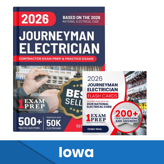 2026 Iowa Journeyman Electrician Exam Prep and Study Guide + Flash Card Combo: 12 Practice Exams +2 Full Final Exams: Trusted by 50k Electricians